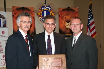 Lion Ernie Turcotte and Lion Jerry Bimber present Lion Steve Kudulis an award of appreciation for his outstanding work on Lombard Lions White Cane Days 2008